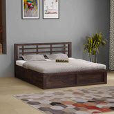Prio Solid Sheesham Wood Bed With Box Storage (King Size, Walnut Finish)